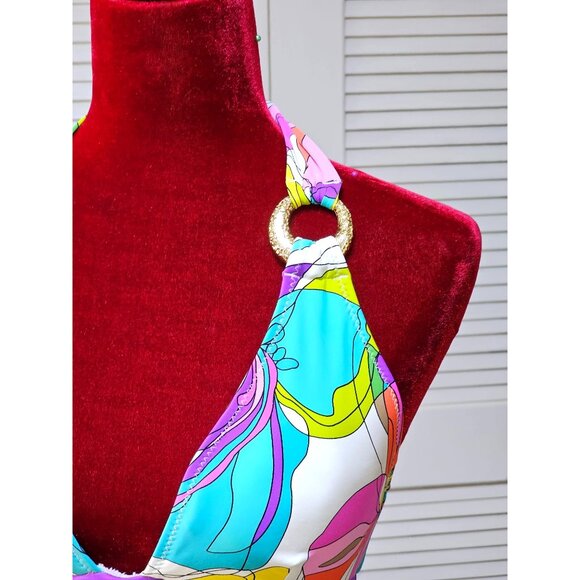 Trina Turk Women's Kaleidoscope Floral Print Halter Tankini Top Size 8 2585 - Picture 3 of 10